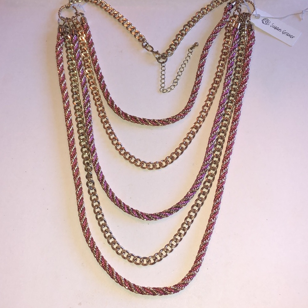 Susan Graver Layered Pink and Gold Tone Multi-Chain Necklace